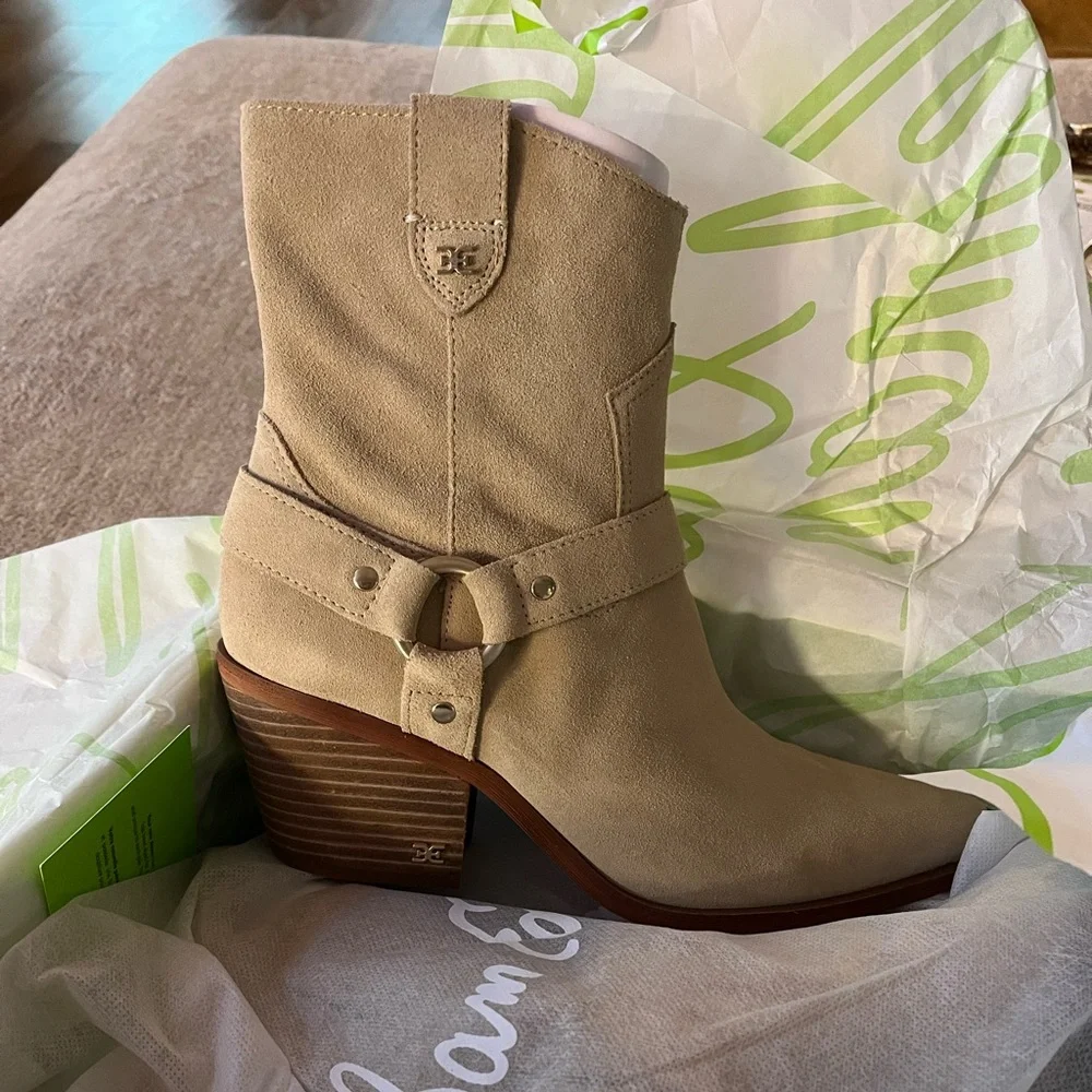 Sam Edelman Tan Heeled Boots with Western Flair - Picture 1 of 6